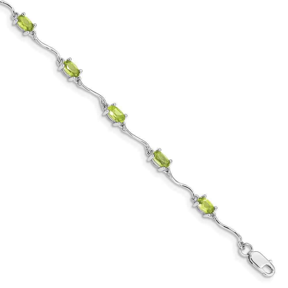 Sterling Silver Rhodium-plated Peridot Bracelet 7 inches