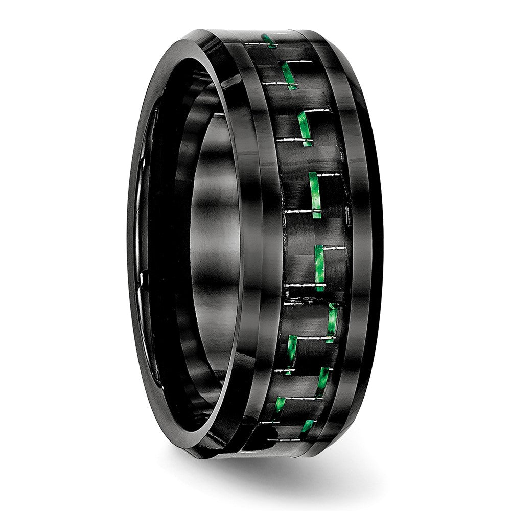 Ceramic Black with Green Carbon Fiber Inlay Beveled Edge Ring Size - 13