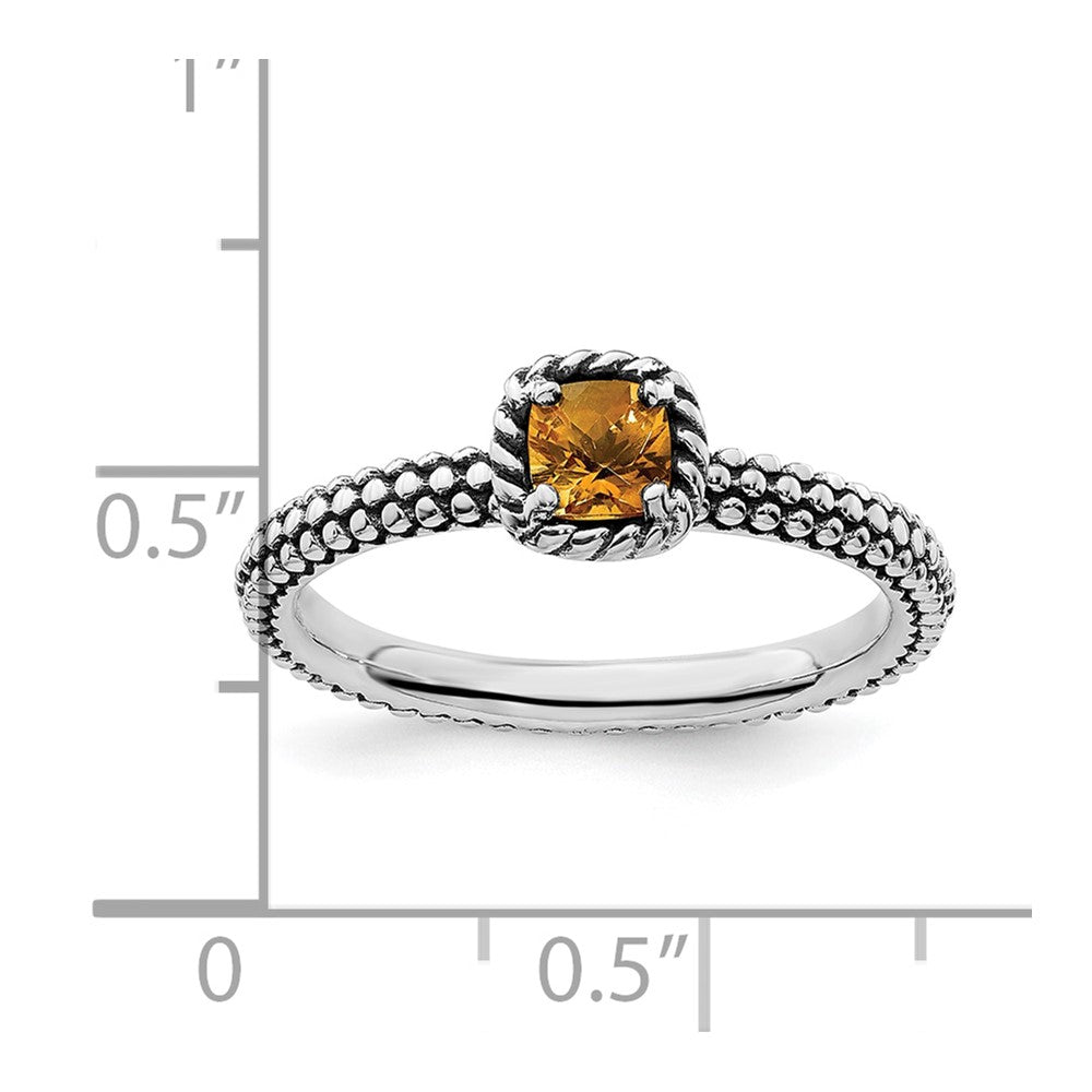 Sterling Silver Stackable Expressions Checker-cut Citrine Antiqued Ring Size -8