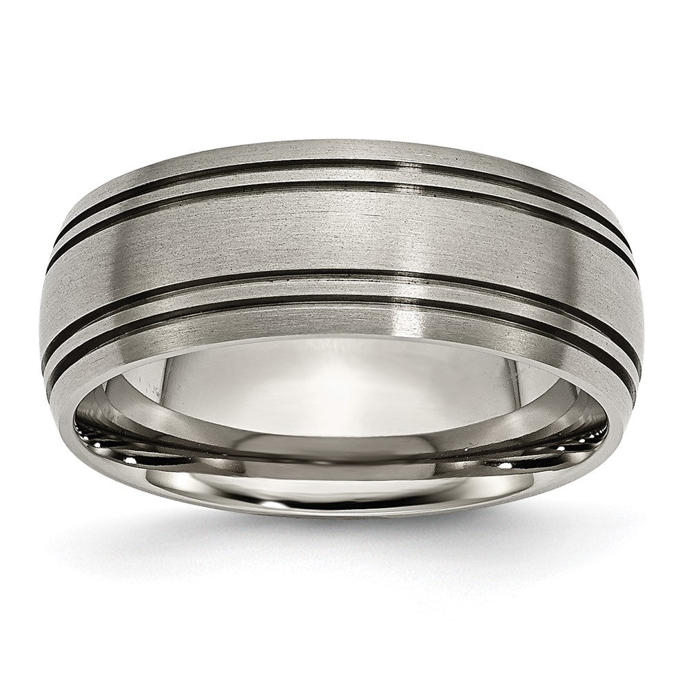 Titanium Brushed Center 8mm Grooved Band Size - 12