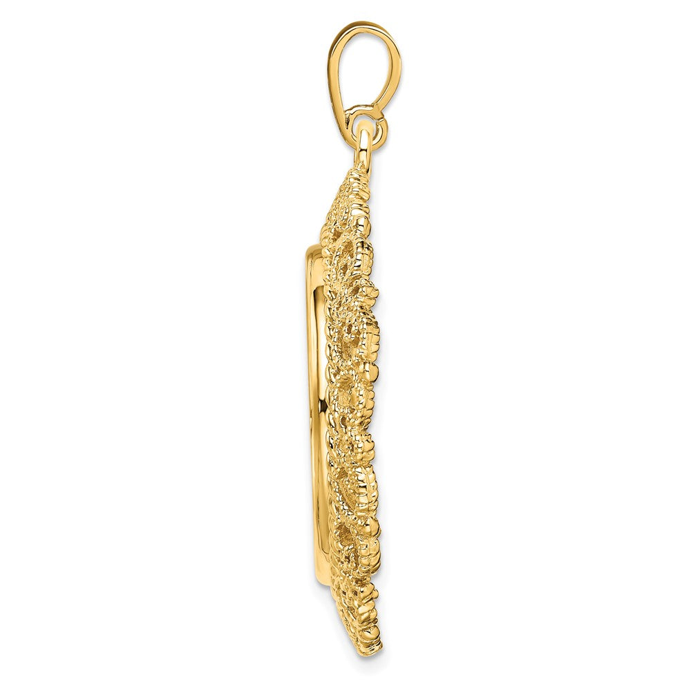 Wideband Distinguished Coin Jewelry 14k Polished and Textured Victorian 21.6mm Prong Coin Bezel Pendant