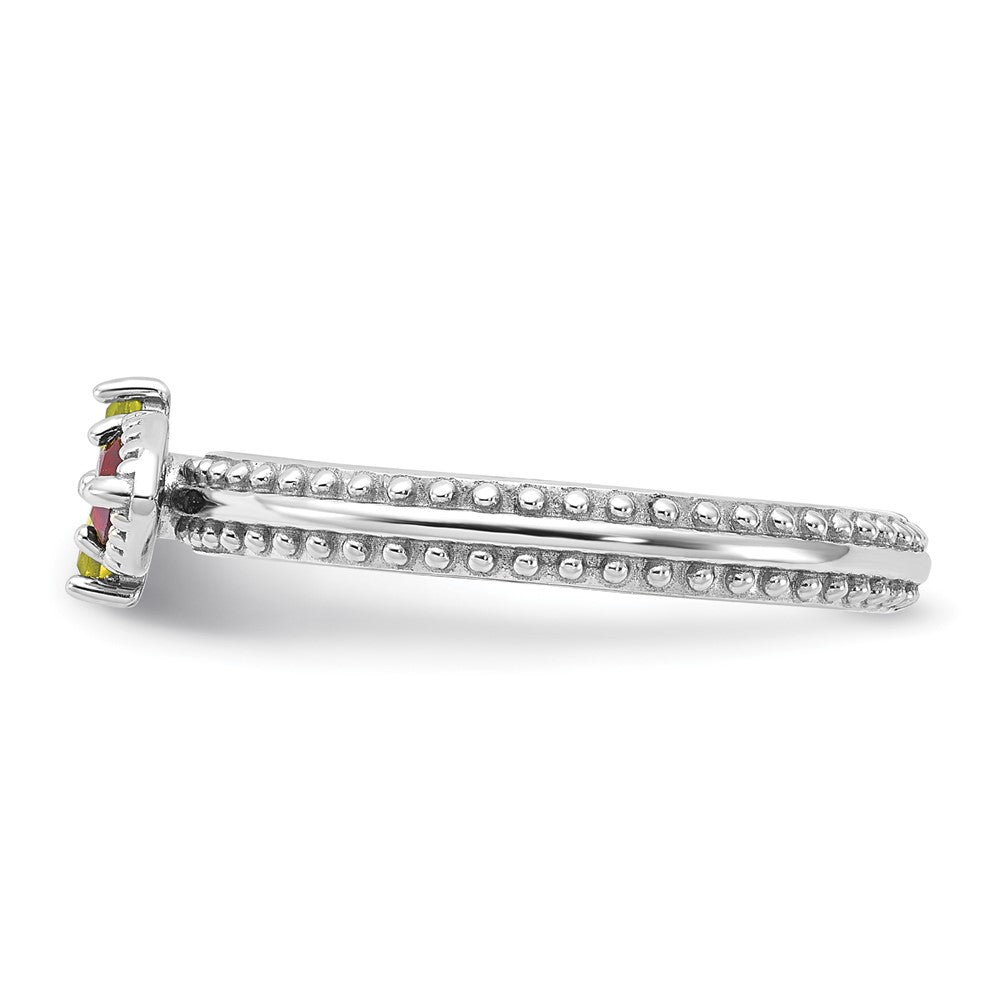Sterling Silver Stackable Expressions Rhodium-plated Textured Garnet and Peridot Flower Ring Size -9