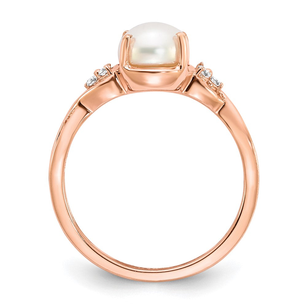 10k Rose Gold 7MM FWC Pearl Diamond Ring 6- .008ct Stone:A Mel: S43