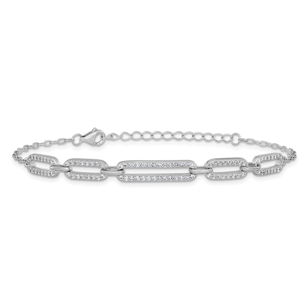 Cheryl M Sterling Silver Rhodium-plated Polished CZ Links with 1.5 Inch Extension Bracelet 8.5 inches