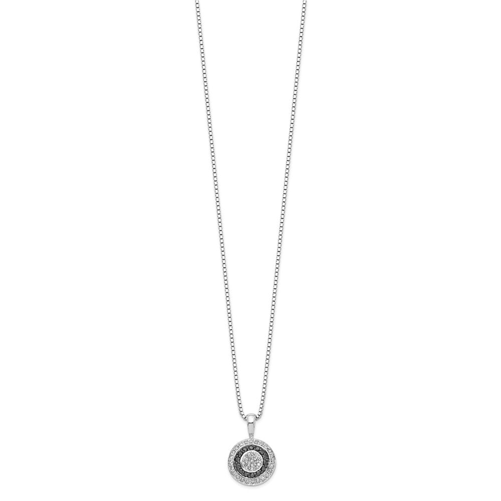 White Night Sterling Silver Rhodium-plated Black and White Diamond Circle Pendant 18 Inch Necklace with 2 Inch Extender 18 Inches