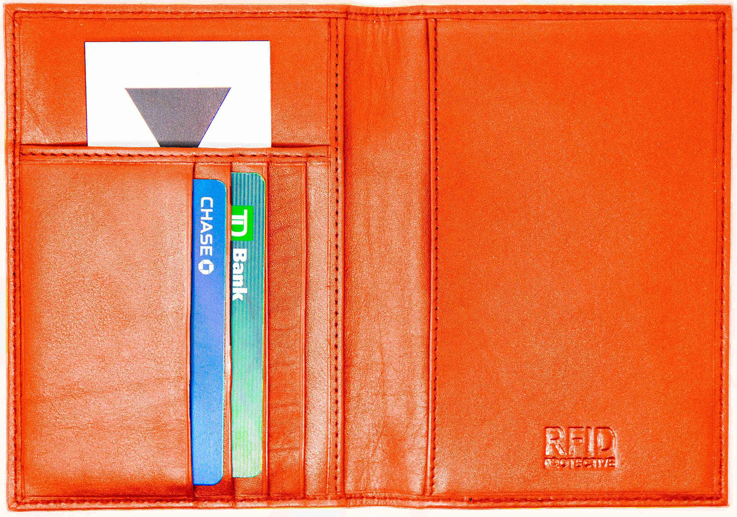 Orange Genuine Cowhide Leather RFID Blocking Passport Wallet with 3 Interior Slots QGM22566