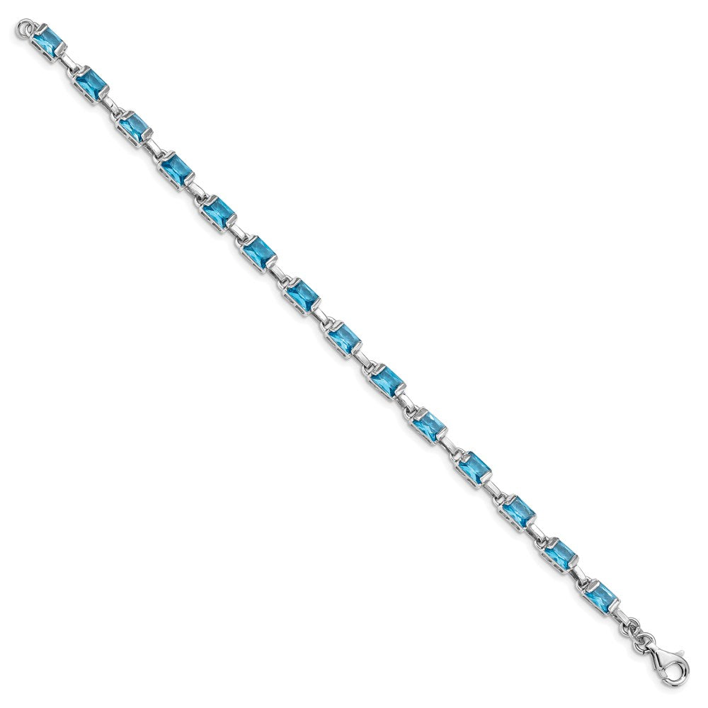 Sterling Silver Rhodium-plated Rectangular Blue Topaz Bracelet 7.25 inches