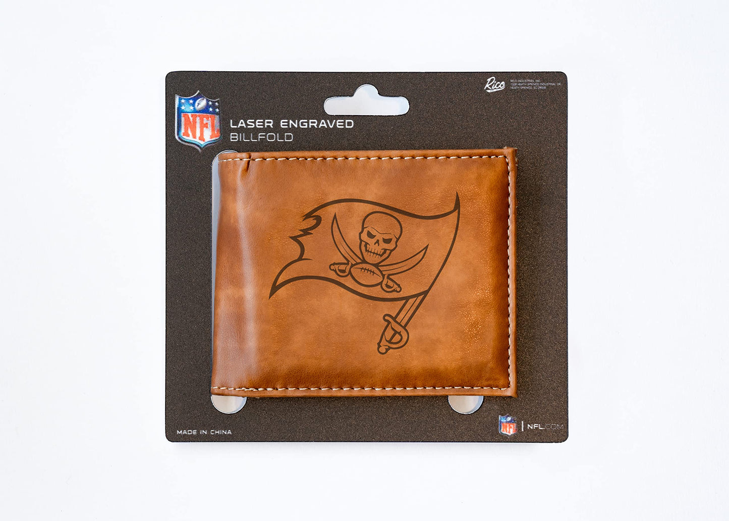 Rico Industries Football Tampa Bay Buccaneers Brown Laser Engraved Bill-fold Wallet - Slim Design - Great Gift