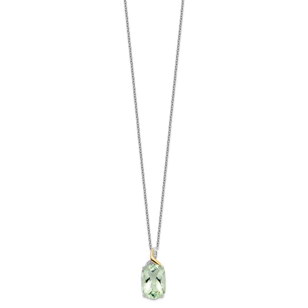 Brilliant Gemstones Sterling Silver with 14K Accent Rhodium-plated Green Quartz and Diamond 18 Inch Necklace with 2 Inch Extender 18 Inches