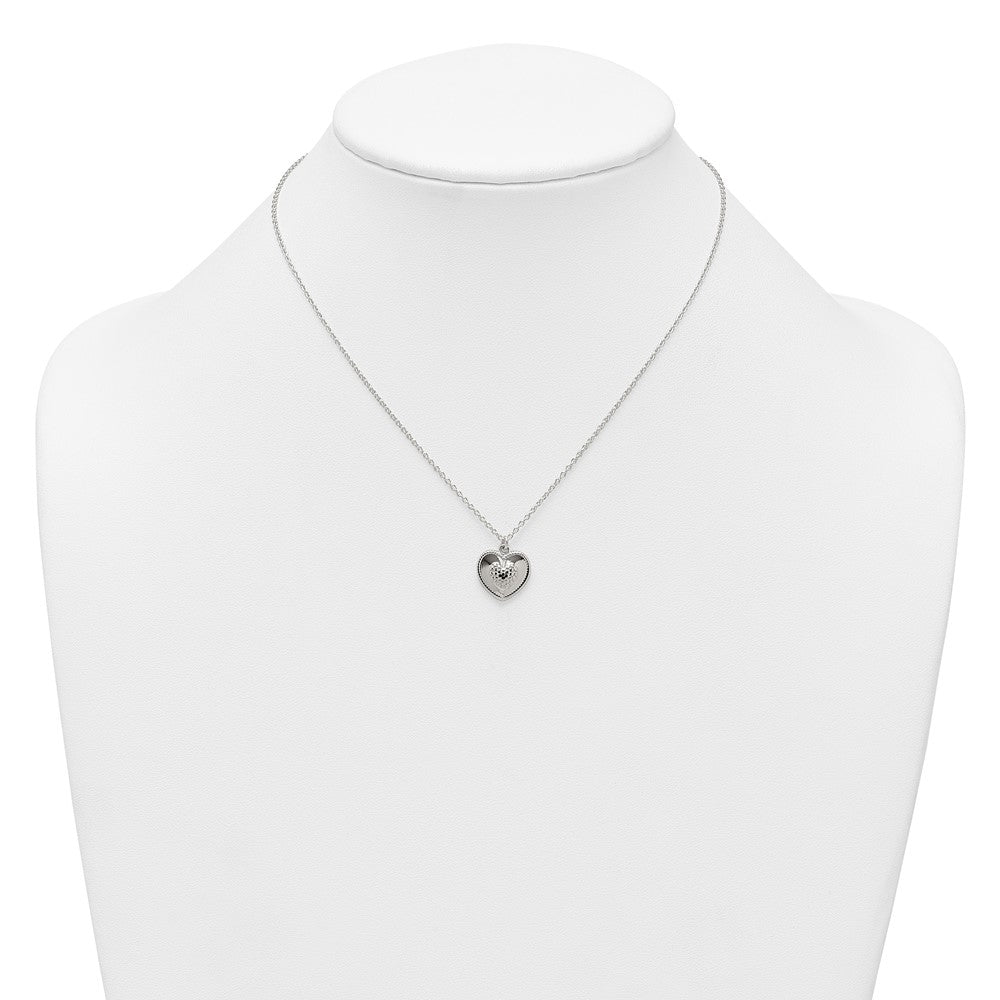 Sterling Silver Polished and Textured Heart w/ 2in Ext Necklace 16 Inches