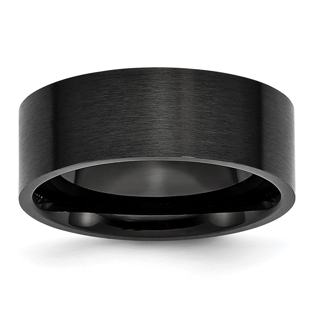 Stainless Steel Brushed Black IP-plated 8mm Flat Band Size - 12