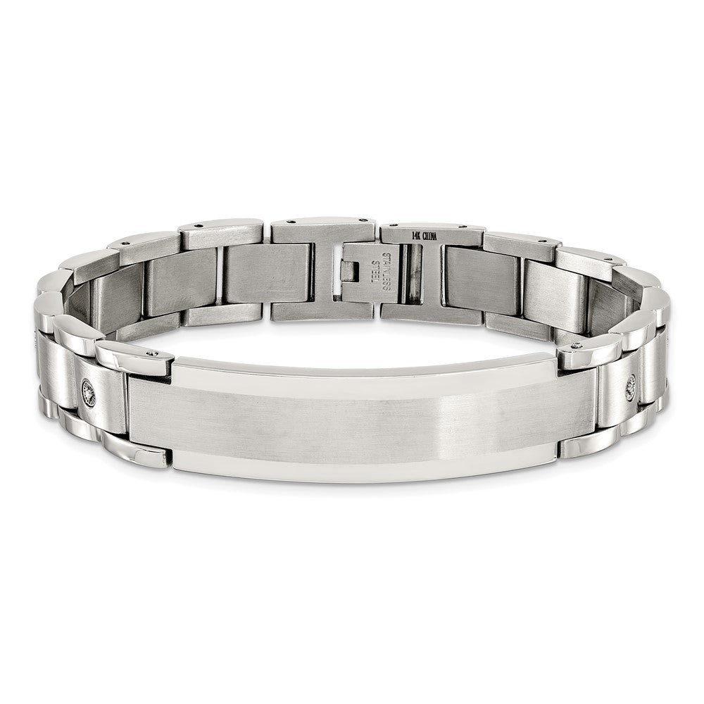 Chisel Stainless Steel Brushed and Polished with 14K White Gold Accent and 1/20ct. Diamond 8.5 inch Bracelet 8.5 inches