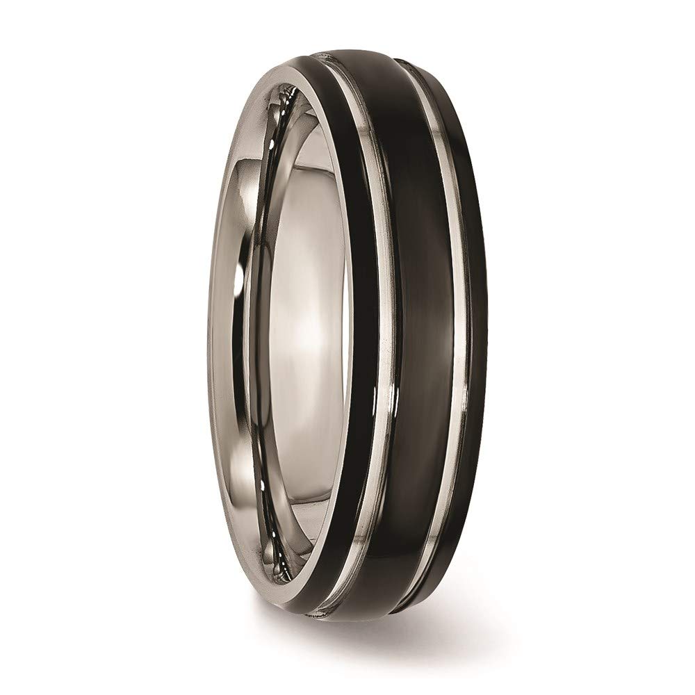Titanium Polished Black IP-plated 6mm Grooved Band Size - 10.5