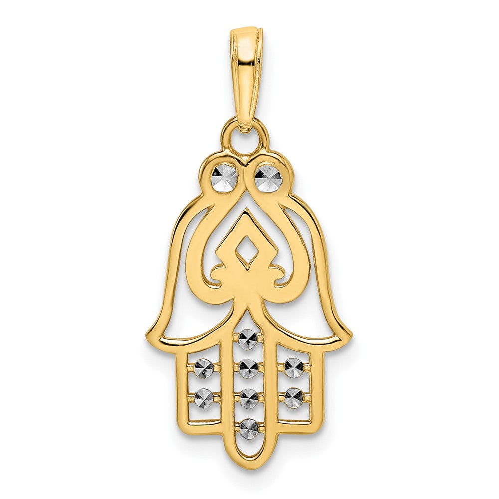 14k & White Rhodium D/C Spade Symbol Hamsa Pendant