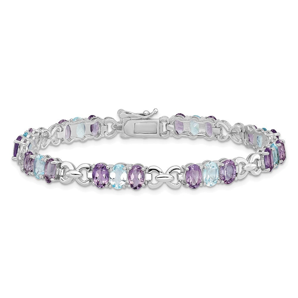 Sterling Silver Rhodium-plated Amethyst and Blue Topaz Bracelet 7.25 inches