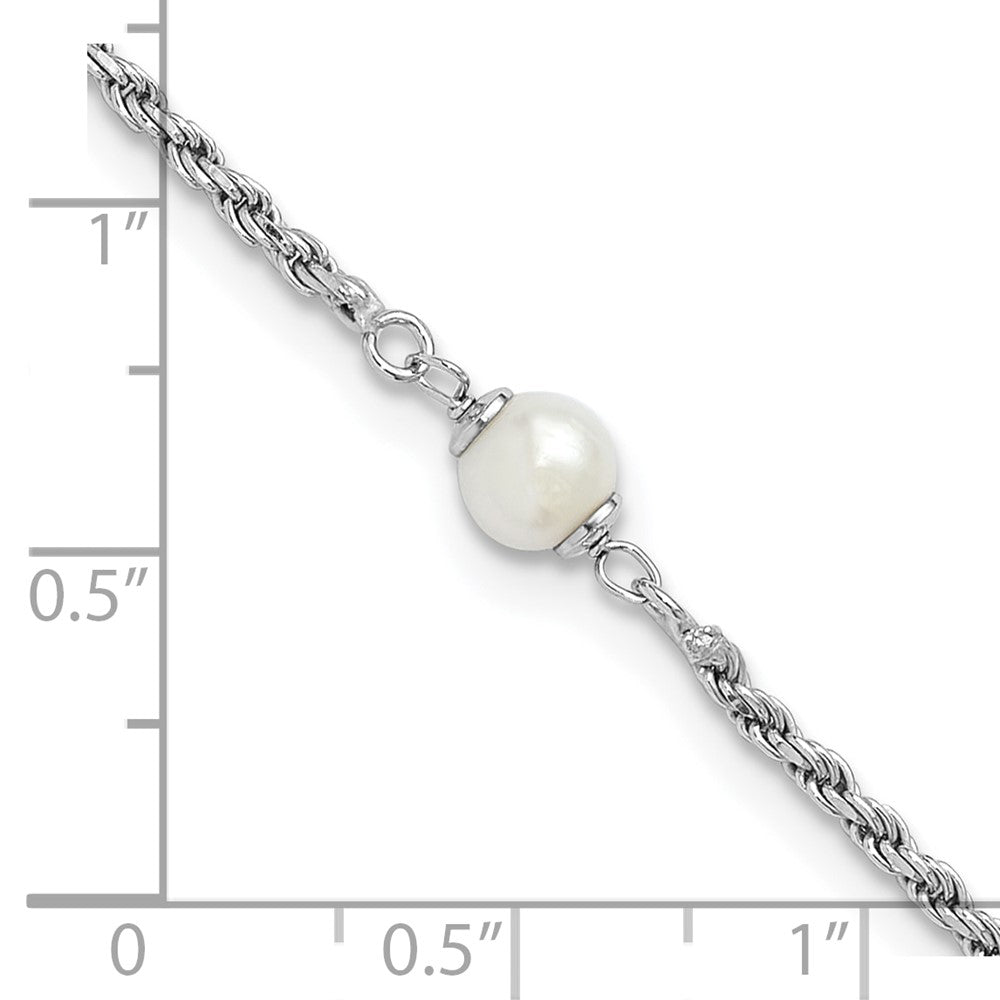 Sterling Silver RH-plt Polished FWC Pearl with 2in ext. Bracelet 9  inches