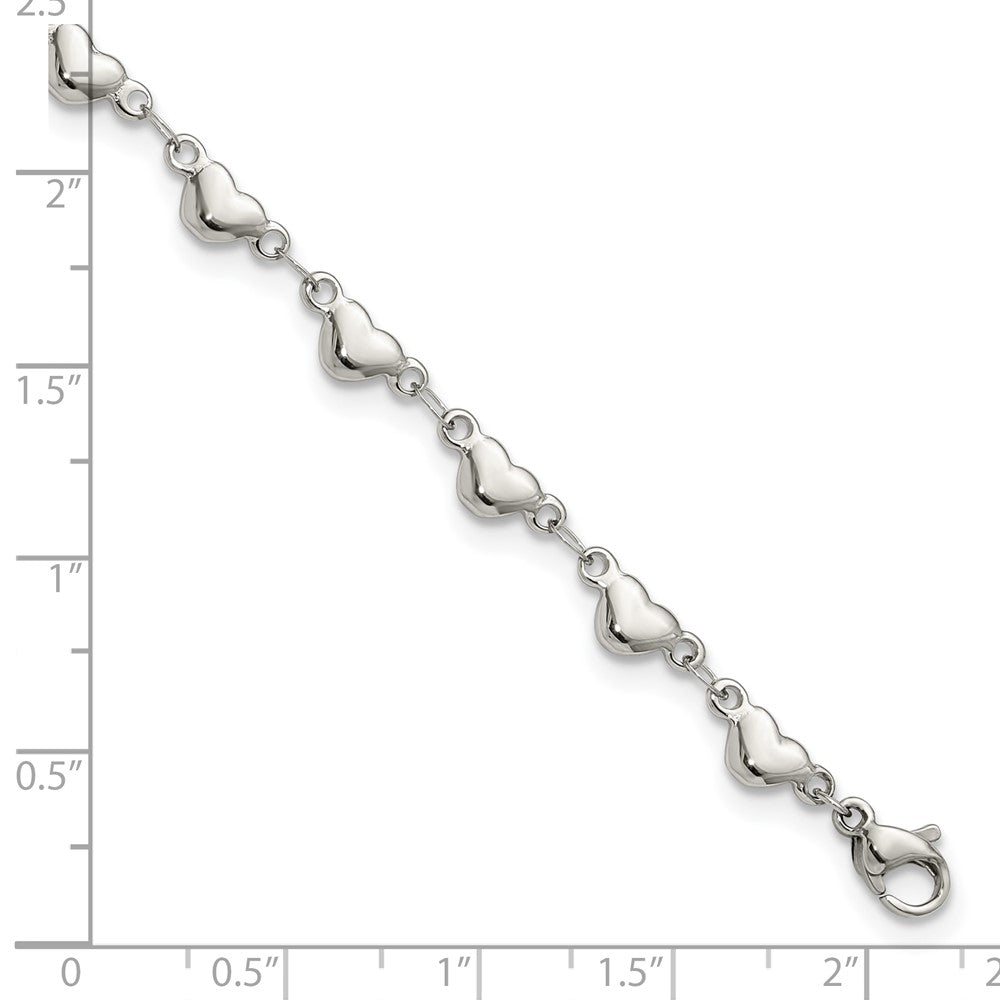 Stainless Steel Polished Hearts 9in Plus 1in ext. Anklet