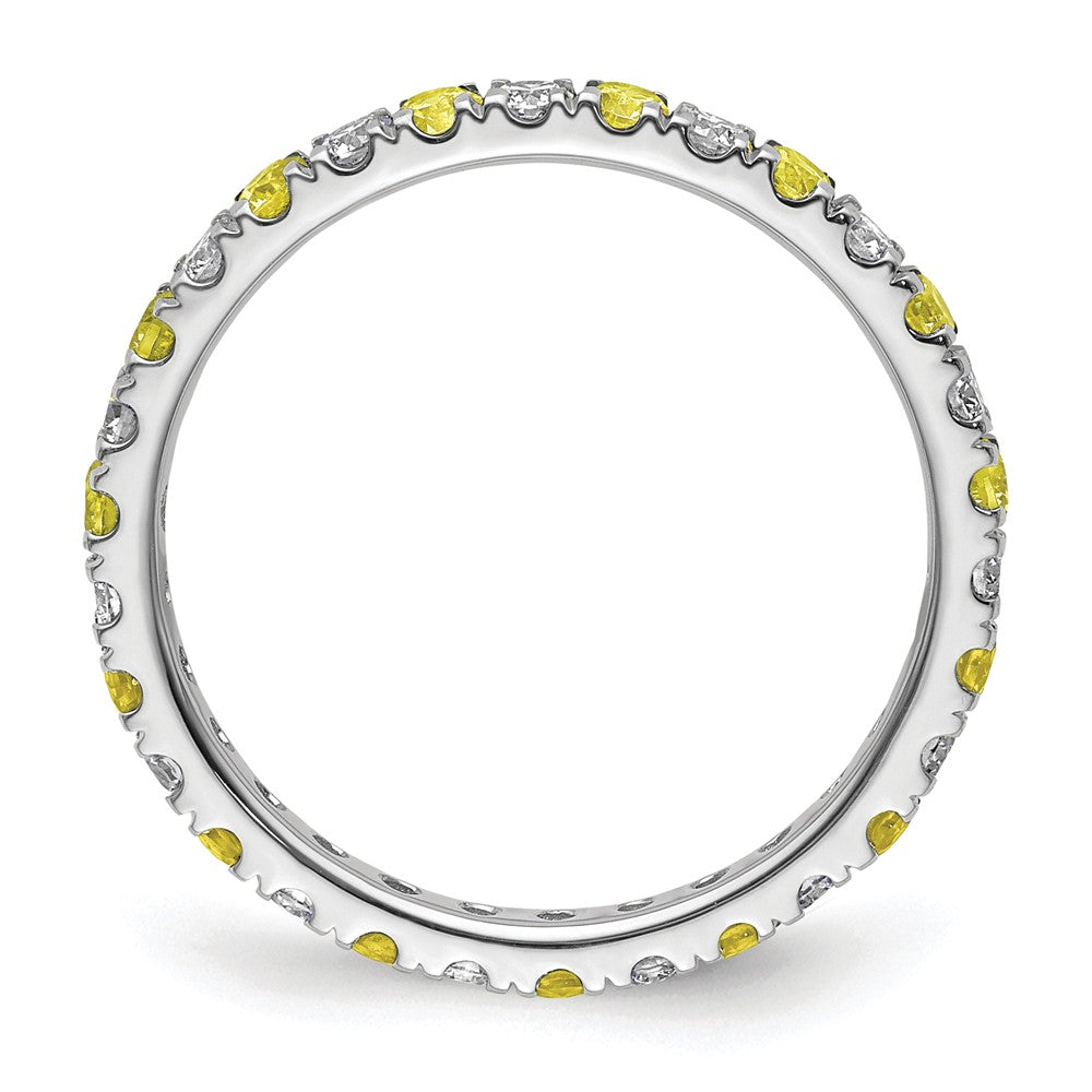 14k White Gold 1/2 carat Lab Grown Diamond VS/SI+ G+ and Lab Created Yellow Sapphire Size 6.5 Eternity Band