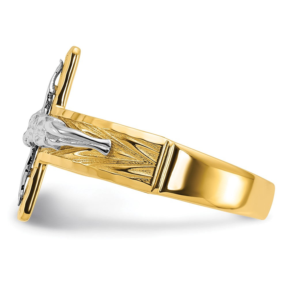 14k Two-tone Polished & Diamond-Cut Mens Crucifix Ring Size 10