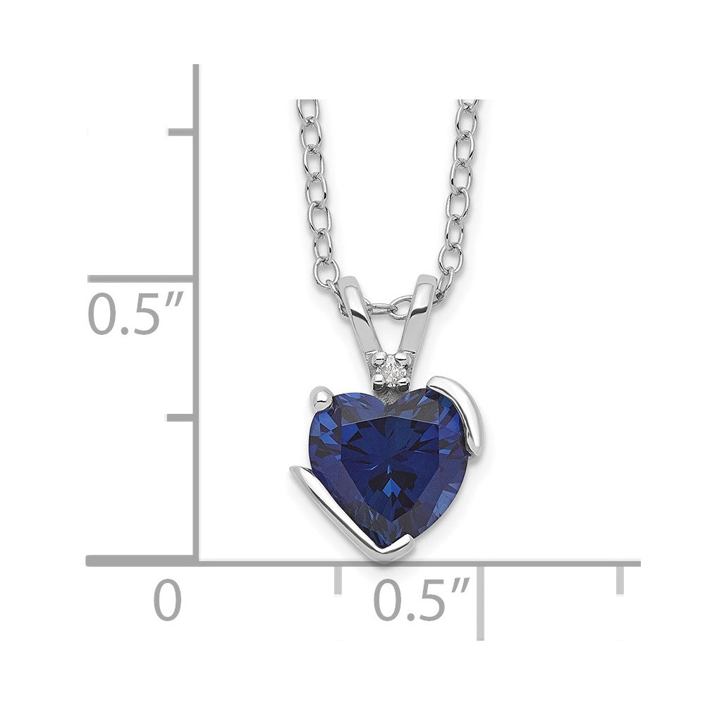 Sterling Silver Created Sapphire and Diamond Heart Necklace