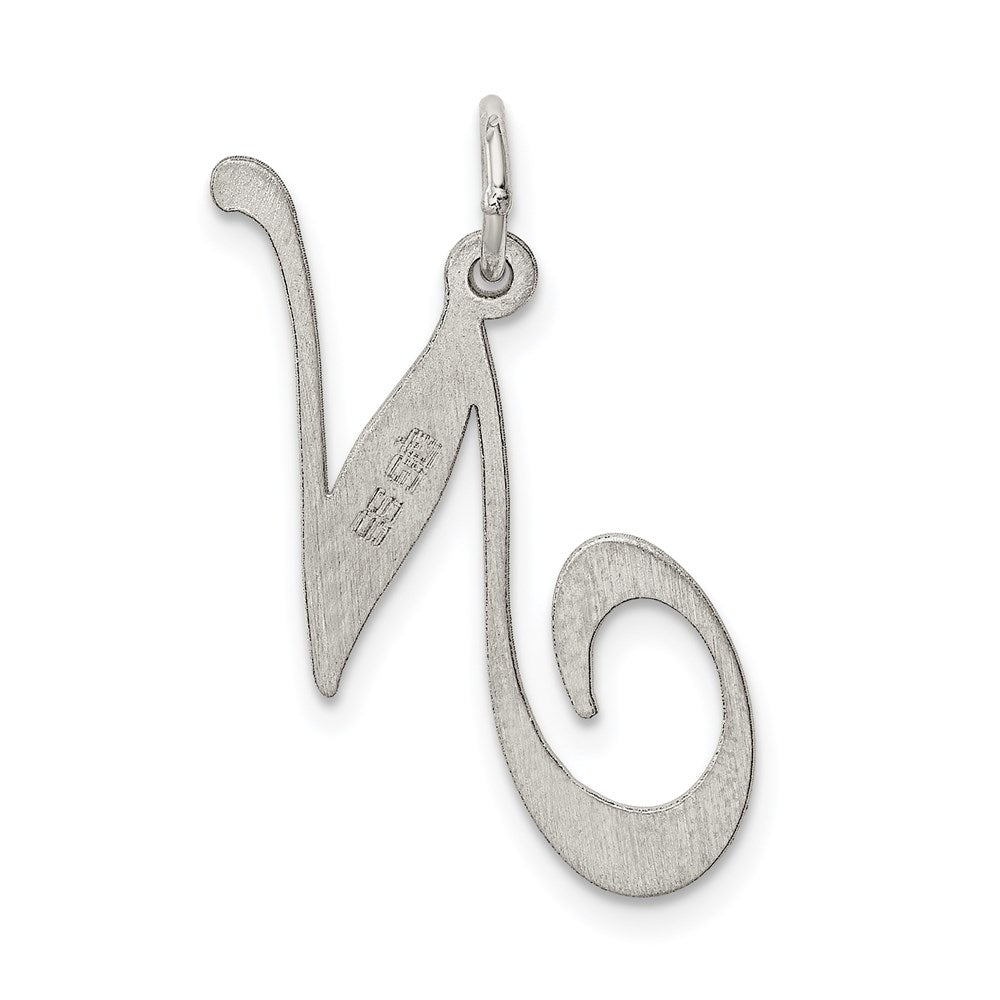 Sterling Silver Rhodium-plated Fancy Script Letter N Initial Charm