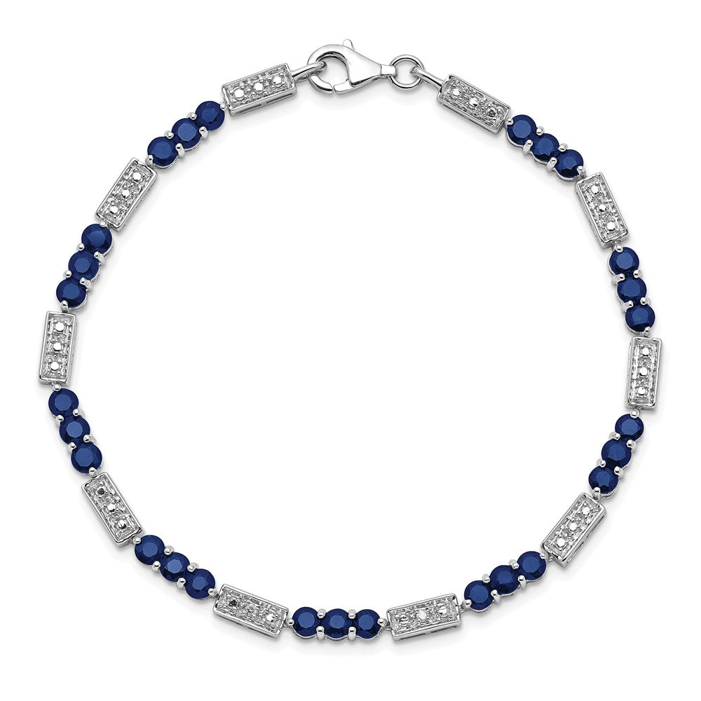 Sterling Silver Rhodium-plated Sapphire and Diamond Bracelet 7 inches
