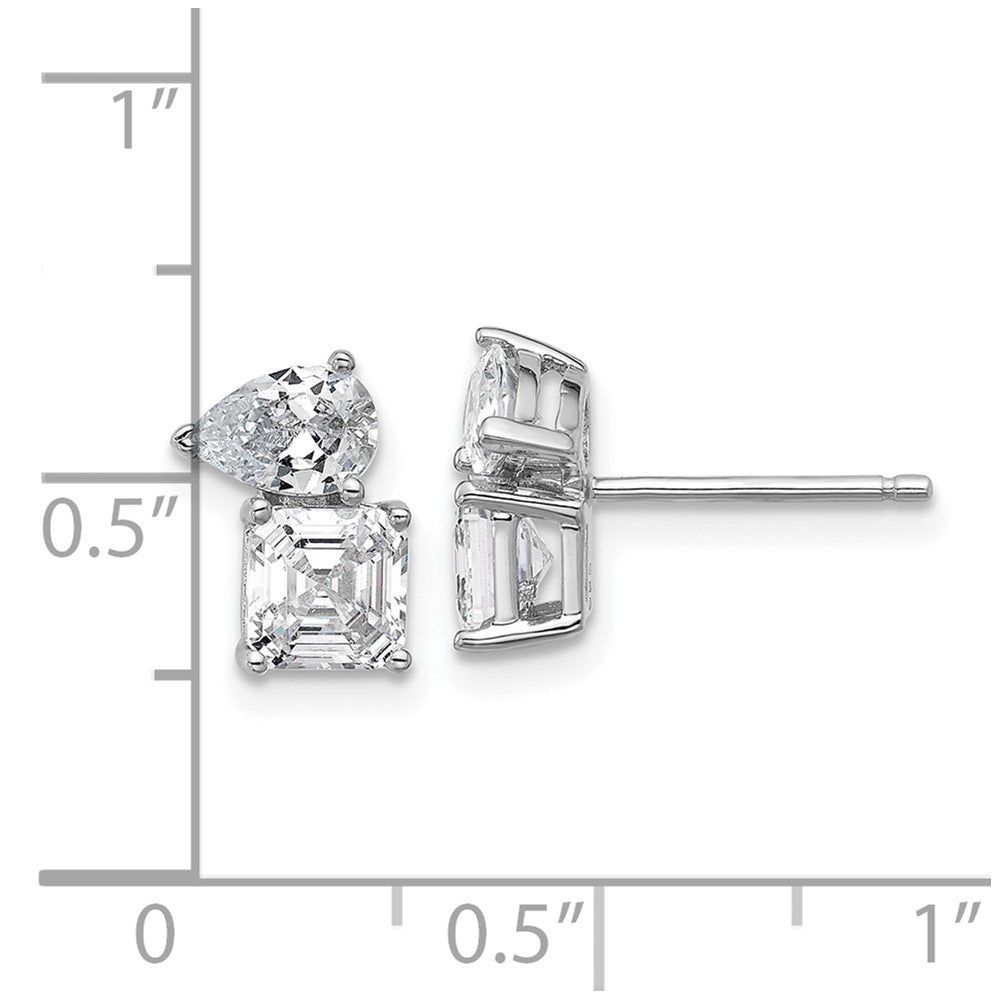 Cheryl M Sterling Silver Rhodium-plated Polished Pear and Square CZ Post Earrings