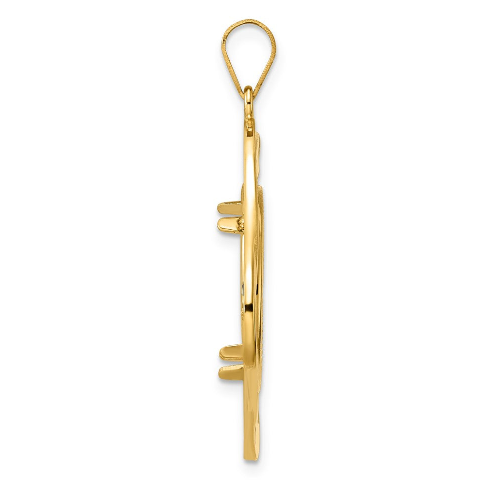 14k Diamond Cut Diagonal Riptide with 18.0mm Prong Coin Bezel Pendant