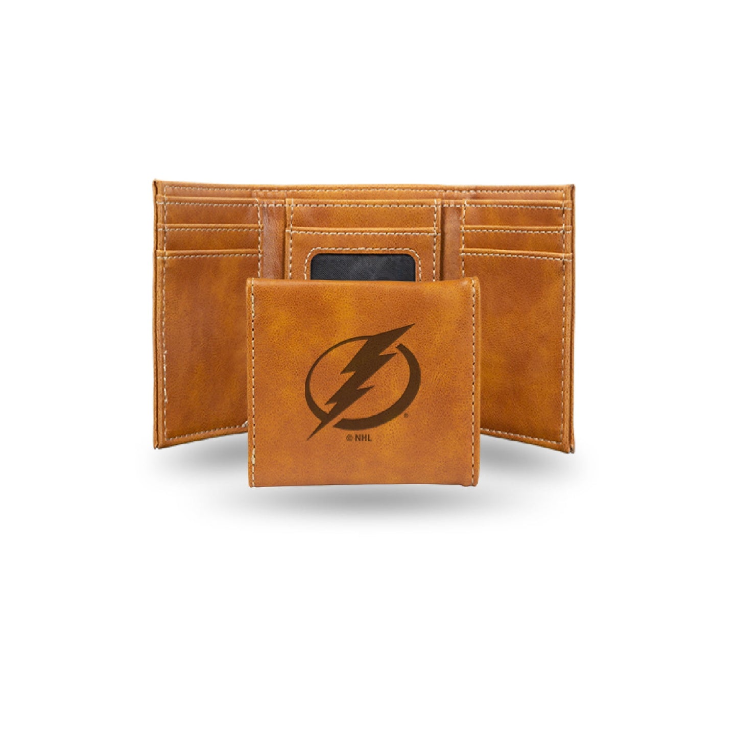 Hockey Rico Industries Tampa Bay Lightning Brown Laser Engraved Trifold Laser Engraved Tri-Fold Wallet - Men's Accessory