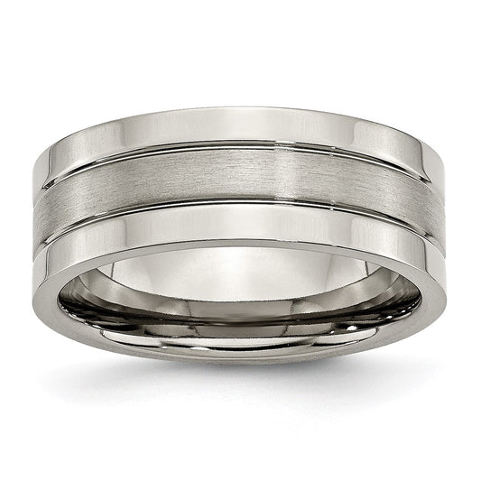 Titanium Brushed Center 8mm Grooved Band Size - 8.5