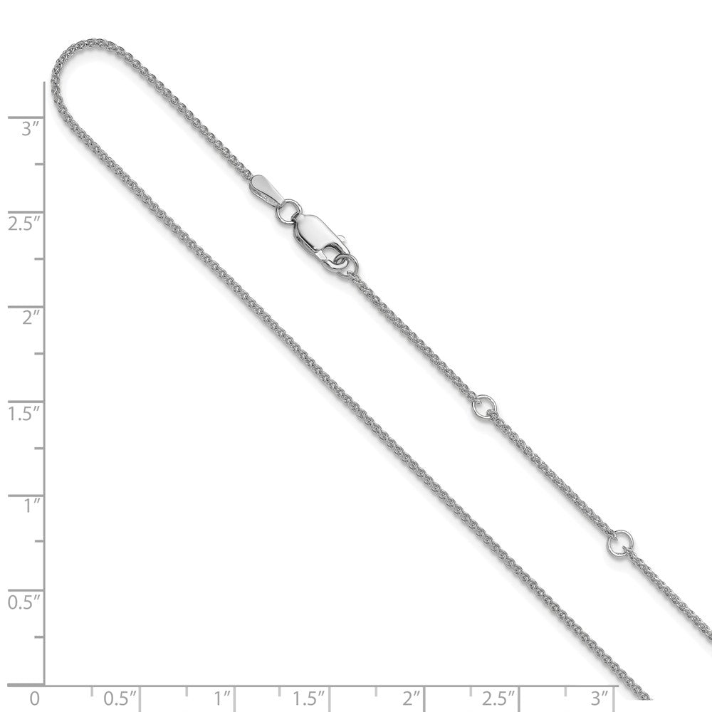 14K White Gold 1.2mm Baby Spiga 1in+1in Adjustable Chain