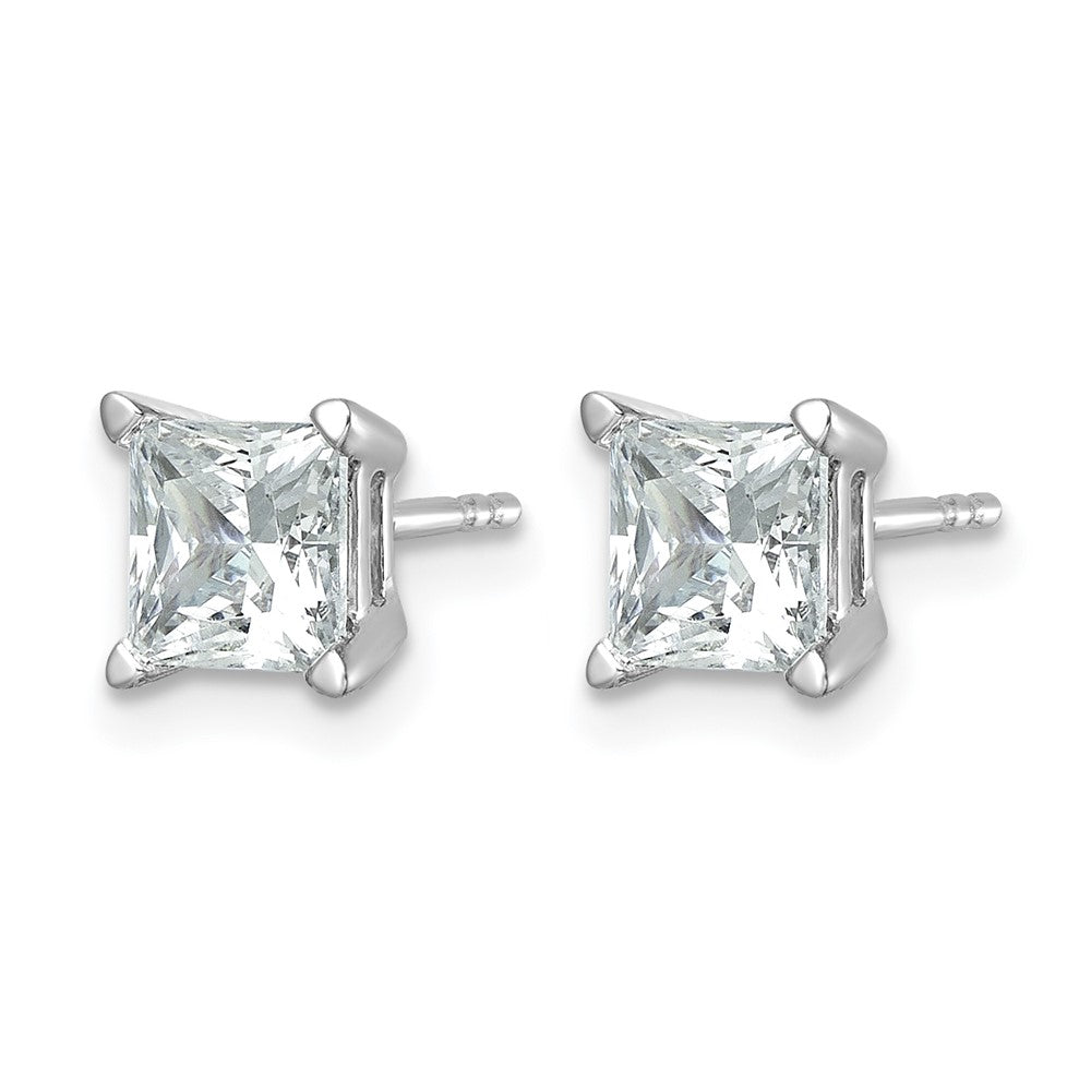 14k White Gold 2 carat Lab Grown Diamond VS+ F+ Princess Complete Four Prong Stud Earrings