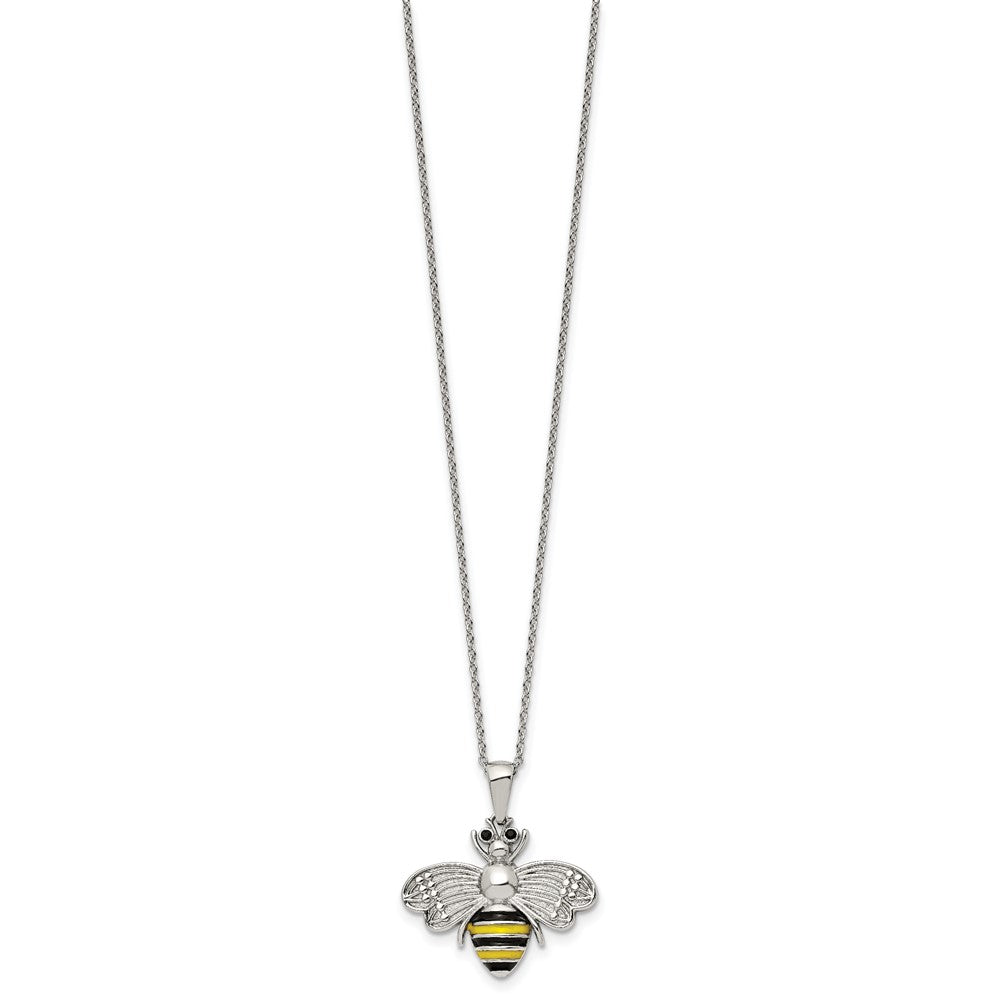 Stainless Steel Polished Preciosa Crystal Enamel Bee 17.75in w/2in ext. Nec