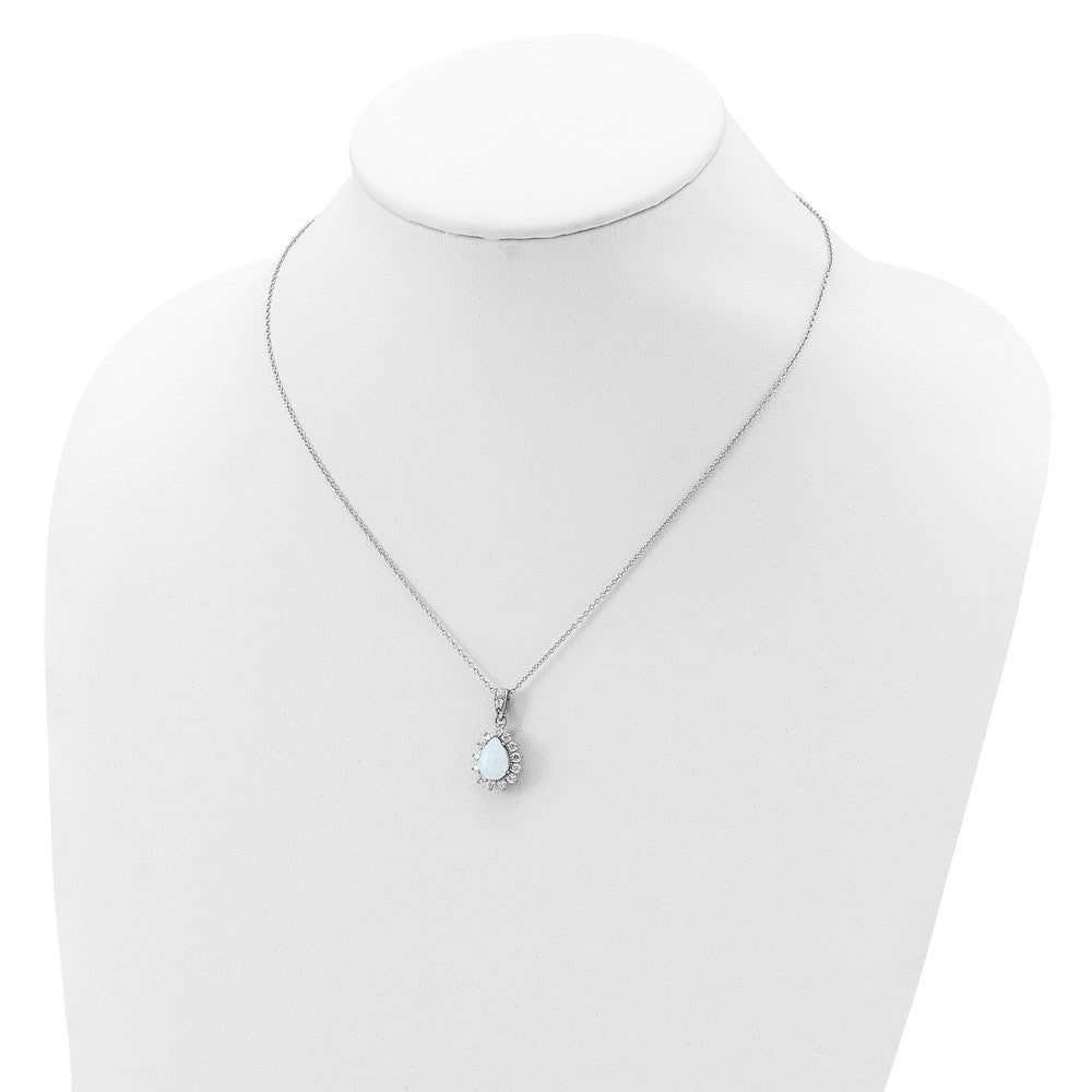 Cheryl M Sterling Silver Rhodium-plated Cabochon Lab Created Opal and Brilliant-cut CZ Teardrop Halo 18 Inch Necklace 18 Inches