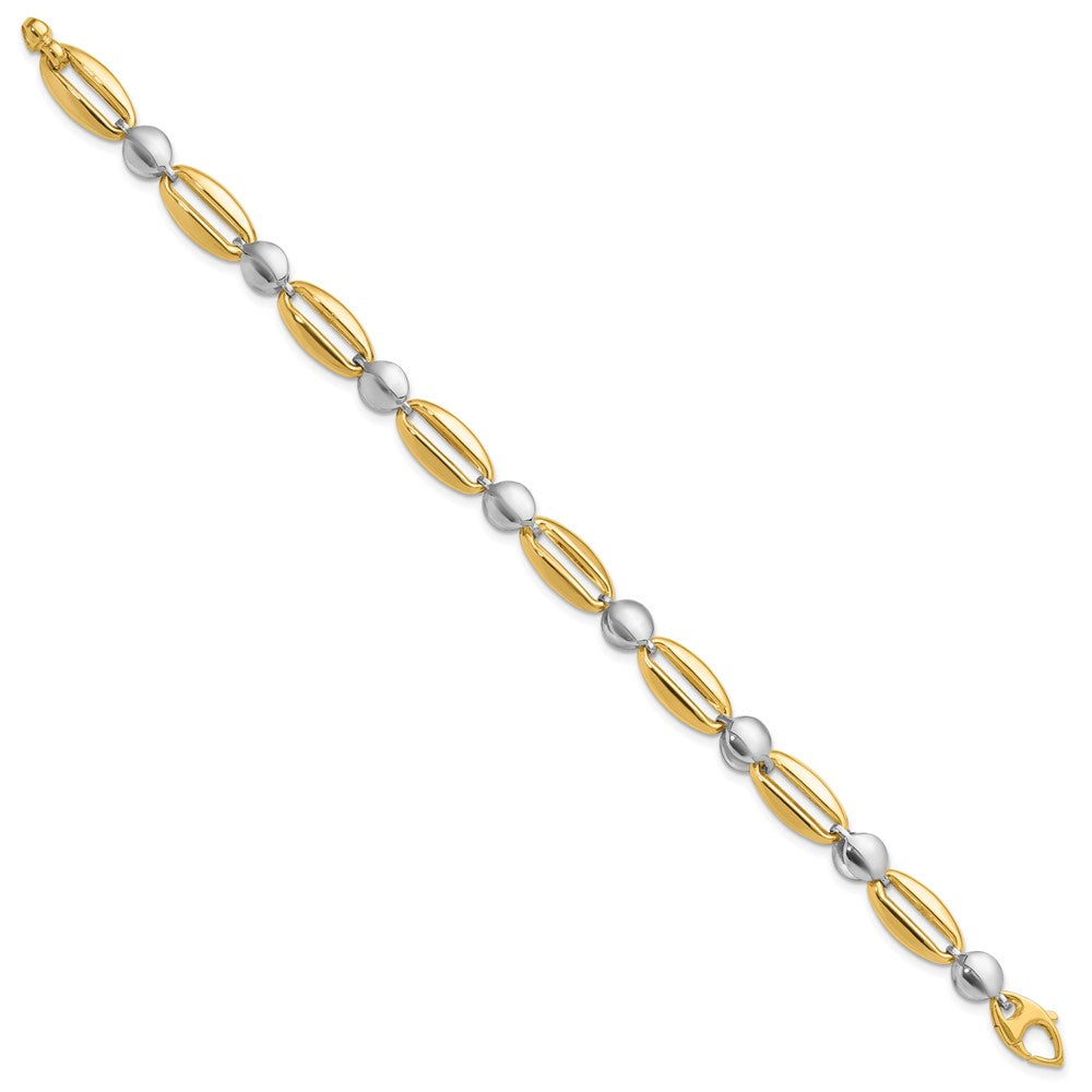 14k Two-tone Polished Fancy Circle Link Bracelet 7.5  inches