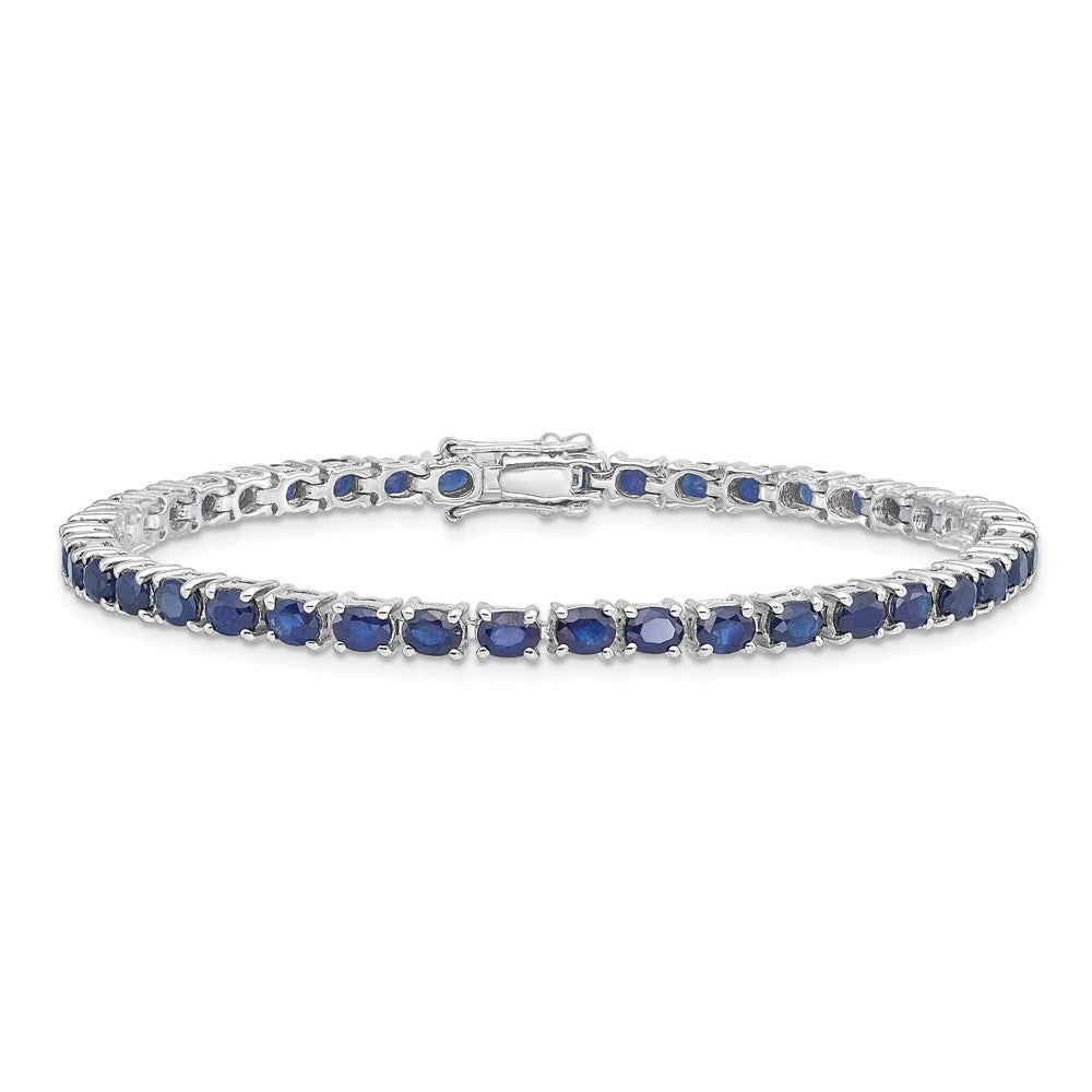 Sterling Silver Rhodium-plated Oval Blue Sapphire 7.5in Bracelet 7.5 inches