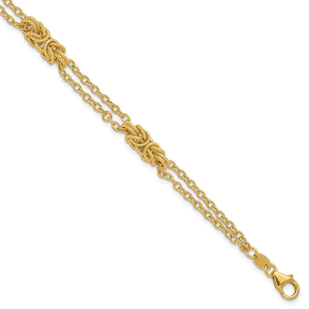 14K Polished and Textured Multi-strand Bracelet 7.5  inches