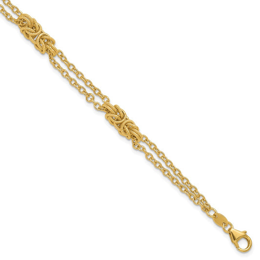 14K Polished and Textured Multi-strand Bracelet 7.5  inches