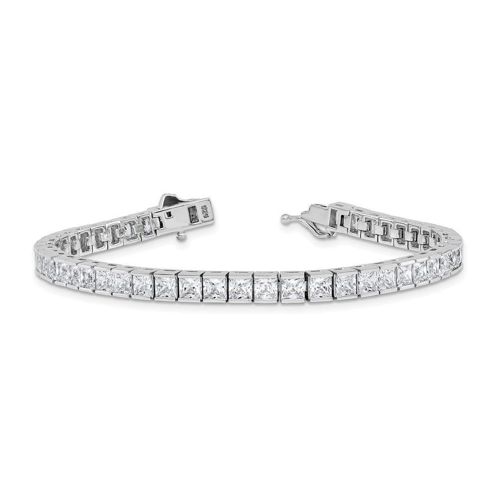 Sterling Shimmer Sterling Silver Rhodium-plated Square 3.5mm x 3.5mm CZ 46 Stone 7 inch Bracelet 7 inches