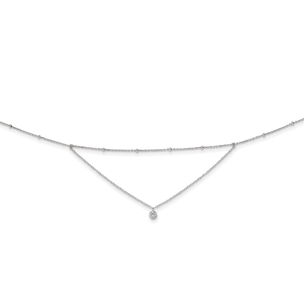 Sterling Silver Rhodium-plated CZ Beaded w/ 4in ext. Choker 12 Inches