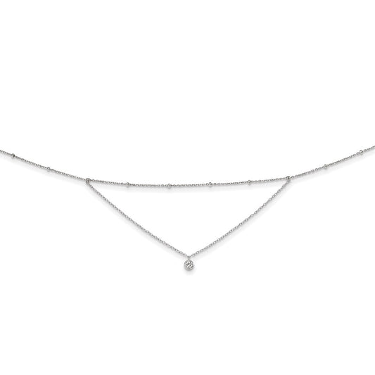 Sterling Silver Rhodium-plated CZ Beaded w/ 4in ext. Choker 12 Inches