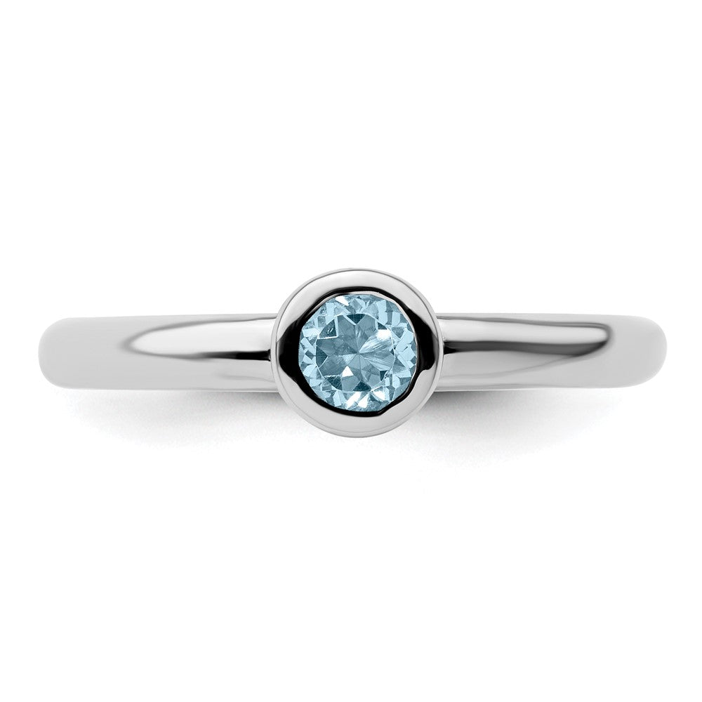 Sterling Silver Stackable Expressions Low 4mm Round Aquamarine Ring Size -7