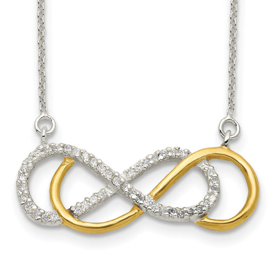 Sterling Silver Flash Gold-plated CZ Infinity Necklace 17.5 Inches