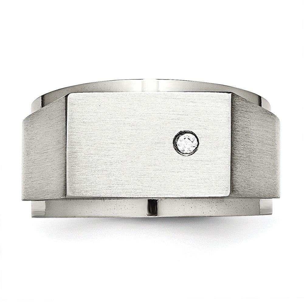 Stainless Steel Brushed and Polished CZ Signet Ring Size - 10