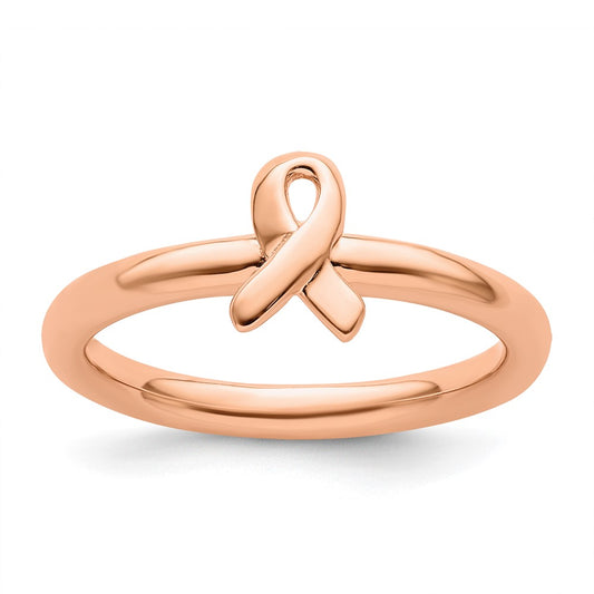 Sterling Silver Stackable Expressions Rose Gold Awareness Ribbon Ring Size -5