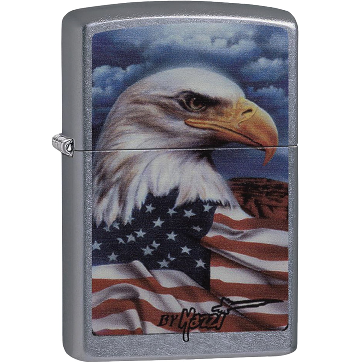 Zippo Mazzi Bald Eagle with Flag Street Chrome Pocket Lighter