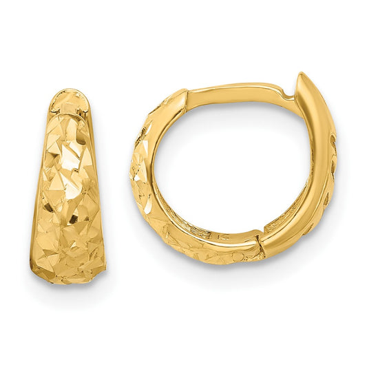 14K Polished and Diamond-cut Huggie Hoop Earrings