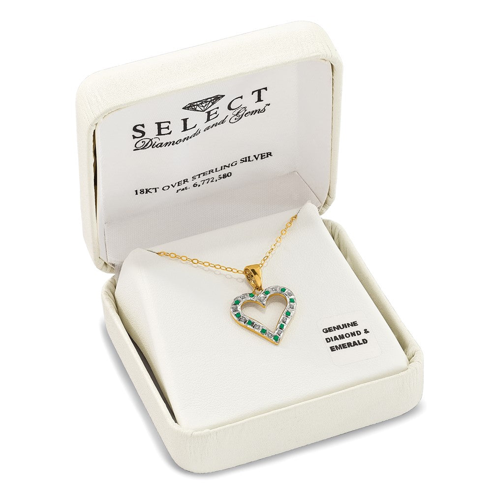 Diamond Fascination Diamond Mystique Sterling Silver 18K Gold-plated Diamond and Emerald Heart 18 Inch Necklace 18 Inches