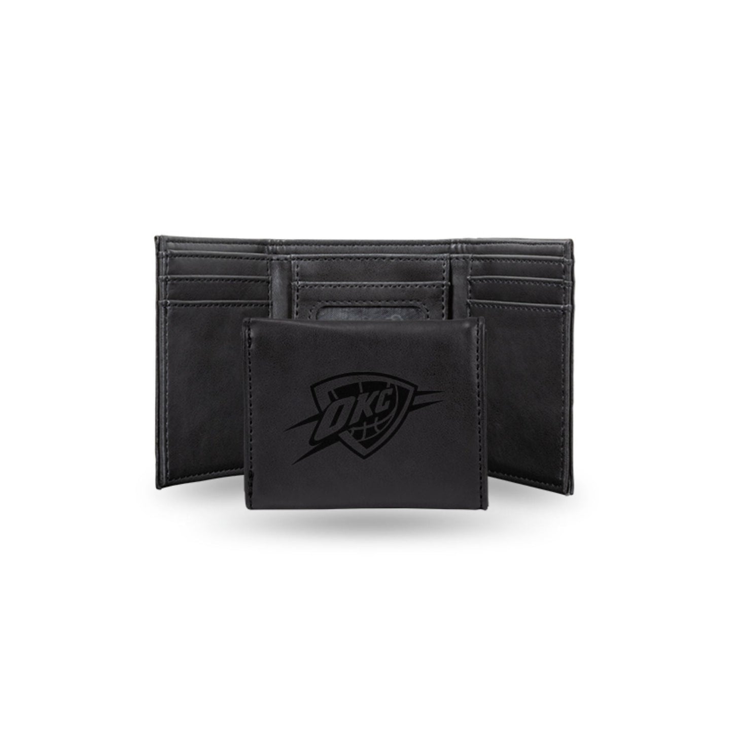 Oklahoma City Thunder Black Laser Engraved Tri-Fold Wallet - Men's Accessory