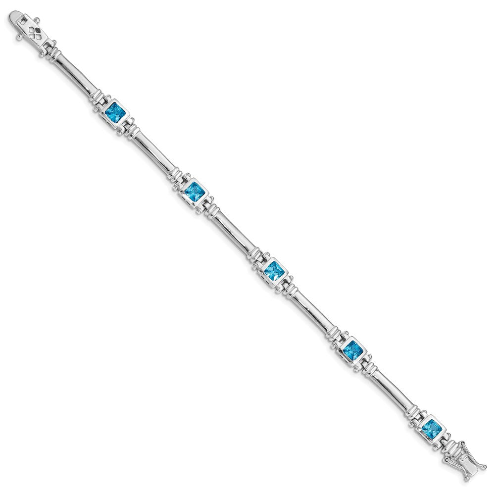 Sterling Silver Rhodium-plated Blue Topaz Bracelet 7 inches